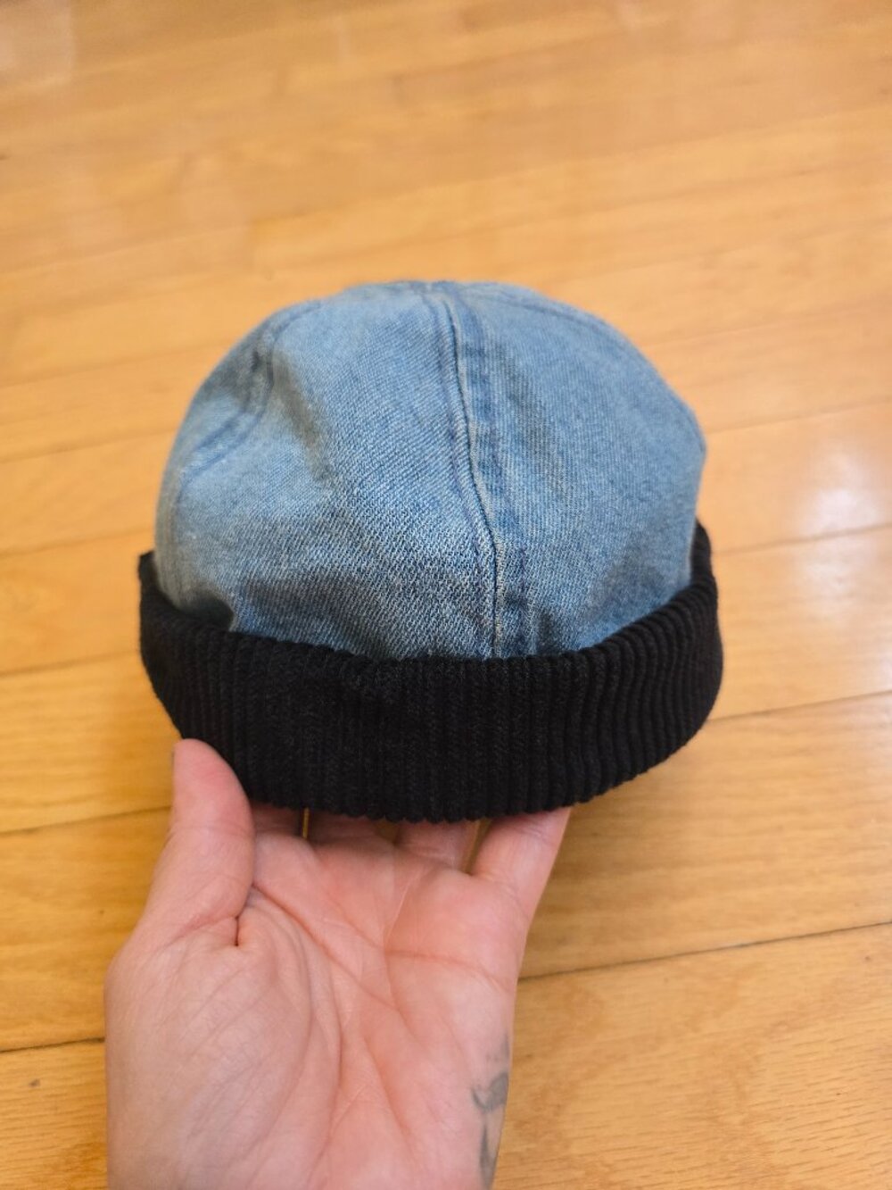 Vintage 90's Denim Blue Jean Corduroy Dock Cap Brimless Beanie Skullcap Miki Hat